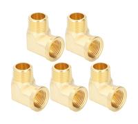 5Pcs 90 Degree Elbow Brass Pipe Fittings 1 / 2in NPT Male to Female | Sturdy Brass Plumbing Adapters for Gas/Oil | Robust Deep Thread Design
