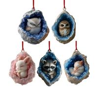 5Pcs Animaux Dans Les Ornements De Noël Des Trous D'arbres, Pendentifs Acryliques Plats 2d, Décoration De Noël De La Faune Drôle, Ornements Pour Arbres, Décoration Suspendue Pour Fenêtre, Mur, Arbres