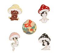 5Pcs Badge Mushroom girl Pins Brooches Enamel Lapel Pin Cute Mushroom Brooch Pin Pins Set Cartoon Mushroom Brooches for Backpack Cloths Hats Gifts