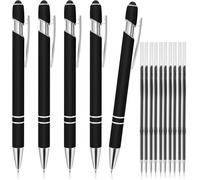 5pcs Ballpoint Pen with Stylus Tip, Retractable 2 in 1 Stylus Pens with 10 Leads Metallic Stylus for Touch Screens, 1.0mm Black Ink Ballpoint Pen (Black)