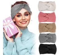5pcs Bandeaux d'Hiver Tricotés Serre-Tête Élastique Large Nœuds Headband Cheveux Blanc Rose Gris Noir Camel Bandana Cheveux Accessoires de Coiffure pour Femme Automne Hiver