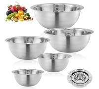 5Pcs Bol Mélanger Durable Acier Inoxydable avec Marques Mesure & Design Ergonomique, Bols Anti-gel, Lavable Lave-Vaisselle & Empilables pour Baking, Cuisine, Salades, Aliments Préparation & Stockage
