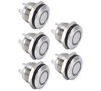5Pcs Bouton Interrupteur en Acier Inoxydable Bouton Plat avec LED Auto-Réinitialisation Accessoires d'Alimentation 12mmDC3?6V Bleu