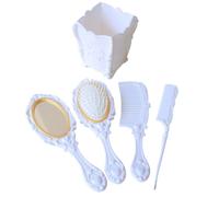 5pcs Brouss de brosse vintage ensemble de peignes miroir à main avec miroir à main, démêlant la brosse cheveux, peigne queue rat et support avec fleur en relief pour tous types (blanc)