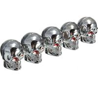 5Pcs Capuchon de valve d'air pour pneu Tête de mort rouge pour voiture, camion et moto Argenté