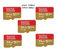 5PCS Carte Mémoire Micro SD SDHC SDXC TF carte SanDisk Extreme 64Go 64G Classe 10 U3 V30 lecture 170Mo-s écriture 80Mo-s NEW 2022