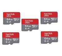 SanDisk Carte Mémoire Micro SDXC Ultra 64 Go - 140 MB/s, Classe 10 U1 A1 - Lot de 5
