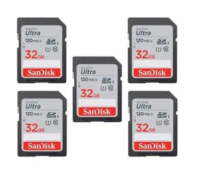 5PCS Cartes mémoire SanDisk Ultra 32Go carte SD SDHC Classe 10 - Vitesse de transfert jusqu'à 120 Mo/s pour appareil photo