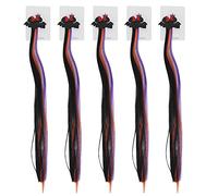 5PCS Cartoon Hair Extensions, Halloween Colored Hair Clips Black Cat Purple Bat Black Bat Pumpkin Ghost Hairpin Colored Fake Hair for Halloween Party Costume Accessories Props (#02)