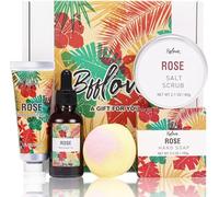 5Pcs Coffret Cadeau Spa à la Rose Compris Gommage, Bombes de Bain, Huile de Massage, Crème pour les Mains.Cadeau de fête des Mères, d'anniversaire pour Femme