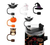 5pcs Couvercles Paille Halloween pour Stanley Tasse 30/40oz, Effrayant Silicone Chauves-Souris Citrouille Couvercle à Embout de Paille pour Pailles 10mm accessoires pour Gobelets Cadeaux