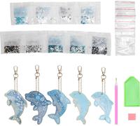 5pcs Dauphin Diamant Peinture Porte-clés DIY 5d Cartoon Pendentif Stylish Kit Outils de bricolage