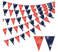 5pcs Décorations d'Anniversaire Toile d'Araignée, Pré-Enfilées Bannière Joyeux Anniversaire Guirlande Fanion Triangle pour Fête de Naissance Film d'Animation