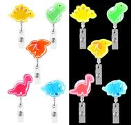 5pcs Dinosaure Bobines de Badge Rétractables, Lumineux Mignon Porte-Badge d'Identification d'Infirmière avec Clips Acrylique Bobine Badge d'Allaitement Pédiatrique pour Étudiant Enseignant