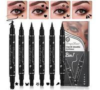 5pcs Double Tête Ensemble De Stylos Tampon Liquide Eyeliner, Mat Eye Liner | Lazy Pochoirs D’Eyeliners, Noir Stamp Eyeliner Pen, Longue Tenue Eye Tattoo Makeup, Triangle/Cœur/Étoile/Fleur/Papillon