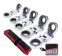 5pcs Dual-Drive Nano Flex-Head Pocket Ratchet, Mini Flex-Head Stubby Ratcheting Combination Wrench Set, 3/4" Inch Foldable Ratchet Spanner Set, 8-19mm, Double Box End Ratcheting Wrench Set