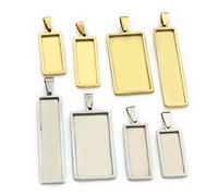 5pcs En Acier Inoxydable 10x25mm 10x50mm Taille Intérieure Rectangle Pendentif Cabochon Base Cameo Blanc Réglage Plateau pour BRICOLAGE Fabrication De Bijoux 10x30mm gold