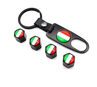 5pcs / ensemble anti-vol roue de voiture pneu valve soupapes italie style air capuchons d'air avec boucle en cuir clé en alliage de zinc (Black)