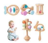 5pcs / ensemble Baby Baby Rattle 5 Styles Funny Styles Rattle Early Educational Natural Wooden Easy Easy Toys for Infant Newborn