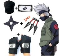 5PCS Ensemble d'accessoires de Cosplay Anime Naruto Kakashi, masque bandeau, gants kunai Ninja Uchiha Mittens, figurine d'action, jo