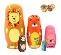 5pcs / ensemble de poupées de nidification dessin animé animal lisse finition empiling Poupées nidification russe en bois pour les cadeaux d'anniversaire des garçons des filles ou décoration la