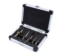 5Pcs Foret étagé en Acier HSS Perceuse d'étape Ti Foret Fraise Meche Etage Kit de Forage étagé Forets Étagés Fraises Coniques Cobalt Forets étagés, avec boîtier en Aluminium