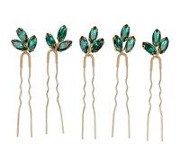 5PCS Green Rhinestone Hair Pin, U Shaped Vintage Bobby Hair Jewelry Crystal Wedding Hair Piece for Brides Bridesmaids