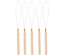 5PCS Hair Extension Loop Needle, Anti Slip Beech Handle Pulling Hook Needle Universal Bead Threader Needle Threader for Tufting Feather Extensions