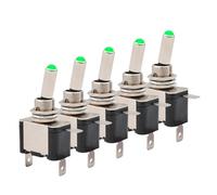 5pcs Illuminated 12V DC Toggle Switch Latching 2 Position 3pin ON OFF 20A LED Light Red Green White for Car Auto Boat Truck(Green LED)