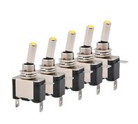 5pcs Illuminated 12V DC Toggle Switch Latching 2 Position 3pin ON OFF 20A LED Light Red Green White for Car Auto Boat Truck(Yellow LED)