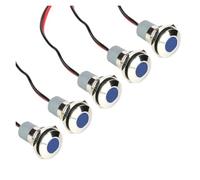 5PCS LED Metal Indicator 12mm Waterproof Panel Mounting Small Flat Signal Light 3-6V 12-24V Red Yellow Blue Green White(5PCS BLUE 12-24V)