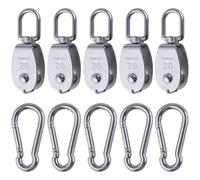 5pcs M20 Single Pulley With 5pcs Spring Carabiner, 304 Stainless Steel Lifting Crane Swivel Pulley Wire Rope Hanging Tow Wheel For Gym Equipment
