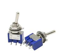 5Pcs Miniature Lever Toggle Switch Single Pole Double Throw ON-OFF-ON/ON-ON 120VAC 6A 1/4 Inch Mounting MTS-102 103 202 203 NWPNLXEA(3Pin ON-ON Blue)