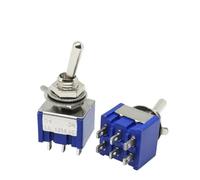 5Pcs Miniature Lever Toggle Switch Single Pole Double Throw ON-OFF-ON/ON-ON 120VAC 6A 1/4 Inch Mounting MTS-102 103 202 203 NWPNLXEA(6Pin ON-ON Blue)