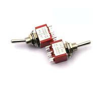 5Pcs Miniature Lever Toggle Switch Single Pole Double Throw ON-OFF-ON/ON-ON 120VAC 6A 1/4 Inch Mounting MTS-102 103 202 203 NWPNLXEA(6Pin ON-OFF-ON Red)