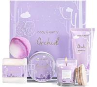 5pcs Orchidée Set De Bain - Bougie Parfumée, Beurre Pour Le Corps, Crème Mains, Bombe De Bain, Coffret Soin Femme, Cadeaux De Noël Et Anniversaire Pour Elle, Cadeau Noel