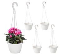 5pcs paniers suspendus pot de fleurs en plastique, cintre de plante Mur intérieur Planteurs suspendus support de plante avec crochet pour jardin intérieur extérieur blanc, planteurs suspendus