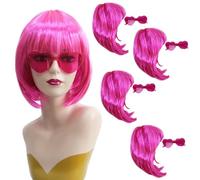 5pcs Perruque Courte Droite Colorée Avec Des Lunettes De Soleil En Forme De Coeur À Frange Plate Pour Femmes, Perruque Néon Cheveux Synthétiques Pour Costume De Déguisement De Festival De Musique