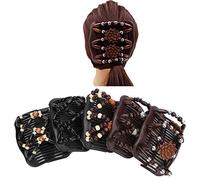 5pcs Pinces à Cheveux Double Peigne, Peigne à Cheveux Magique, Double Peigne à Cheveux, Perles en Bois Double Peigne à Cheveux Pince élastique Femmes Accessoires de Cheveux, Outil de Coiffure