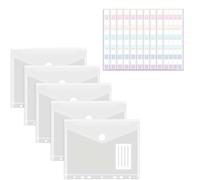 5pcs Pochette Porte-Document A5 Transparent avec Bouton Pression, Trous pour Reliure et Pochette pour Étiquette - Imperméable et Durable pour Documents