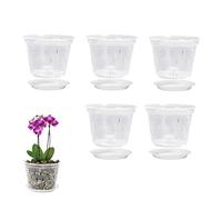 5PCS Pots pour Orchidées, Pots D'orchidées pour Le Rempotage, Fleurs avec Trous Drainage Et Soucoupes, Pot Fleurs Transparent, Jardinière À Fentes pour Orchidées