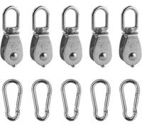 5pcs Pulley Stainless Steel Cable Pulley With 5 Spring Buckle Carabiners Rope Pulley For Awning, Fitness, Winch (Silver)