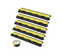 VEVOR Rampe Protection Câble 2 Canaux 5PCS Passage Câble Sol Caoutchouc Capacité 5443 kg/Axe Passe Câble Ralentisseur Modulaire Couvercle Rabattable Ruban Avertissement 15 m pour Intérieur Extérieur 9