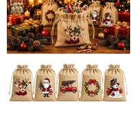 5PCS Sacs Cadeaux de Noël à Cordon - Imprimés Festifs & Tissu Durable pour Emballage Chic et Réutilisable, Petits Pochette Cadeau Noel, Sachet Cadeau de Noël Pour Bonbon, Biscuits et Chocolats