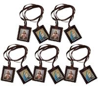 5pcs/set Catholic Scapular Our Lady of Carmel and Sacred Heart Scapulars Catholic, Brown Scapular Necklace for Men Women with Scalloped Edges Nice processing