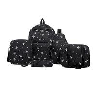5pcs / Set College School Sac à Dos avec boîte à Lunch et étui au Crayon pour Les Adolescents (Noir) (Noir)