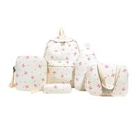 5pcs / Set College School Sac à Dos avec boîte à Lunch et étui au Crayon pour Les Adolescents (Rose)