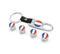 5pcs / set roue de pneu de voiture anti-vol Tiges de soupape france drapeau style air caps avec boucle en cuir n alliage de zinc (Silver)