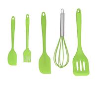 5Pcs Set Silicone Spatula Kitchen Utensil Baking Tool Cake Decoration Egg Beater Kitchen Scraper Oil Brush Slotted Spatula Home Scraper for DIY Baking Home Bakery (Ensemble vert 5 pièces)
