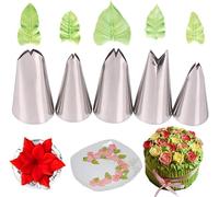 5Pcs Silver Russian Icing Piping Nozzles Leaf Writing Tips Set Stainless Steel Cake Decorating Kit DIY Decoration Tool for Baking Cakes Cookies Sugarcraft Piping Nozzles